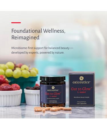 Oxiceutics Gut to Glow l reuteri probiotics by Author Dr. William Davis. Supports Gut-Skin-Axis with Marine Collagen & Hyaluronic Acid -Dr. formulated probiotics for Women - Buy Online on GoSupps.com