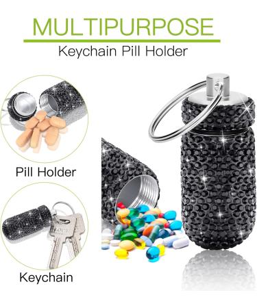 Soleebee 3-Piece Crystal Diamond Pill Box Keychain - Portable Waterproof Rhinestone Storage for Travel & Camping (Pink White Black - Buy Online on GoSupps.com