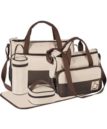 Halovie diaper backpacks 5-part adjustable shoulder bag with handles Multifunction wrap bag with large capacity baby bottle travel bag with lots of bags ... brown