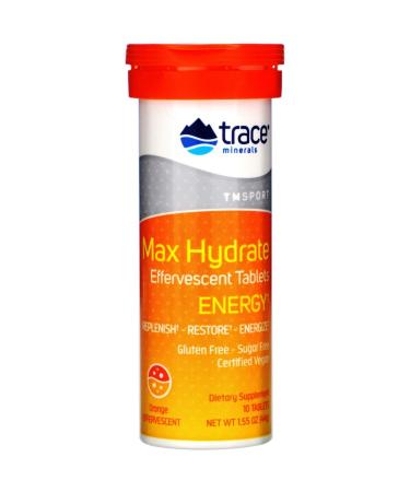 Trace Minerals Research Max Hydrate Energy Effervescent Tablets Orange 1.55 oz (44 g)