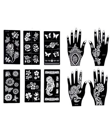 Gilded Girl Reusable Stencils for Henna Tattoo (10 Sheets) Beautiful Hands and Body Art Temporary Tattoo Templates, Airbrush / Face paint / Glitter /Self-Adhesive Flower, Butterfly Designs