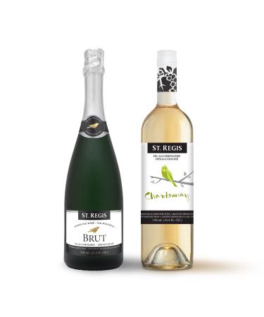 St. Regis Chardonnay & Brut 2 Pack 750 mL (2 x 750 mL Per Bottle) - Twice The Deal - Non Alcoholic Sparkling Wine - Low Carb and Low Sugar - Ideal Wedding Gifts - Enjoy Life and Flavorful Wine