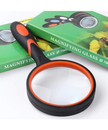 Magnifying Glass 10X Handheld Magnifier for Reading Maps Thickened Rubbery Frame Perfect for Seniors and Kids (Orange) - Buy Online on GoSupps.com