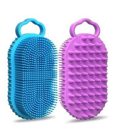 BathWe 2 Pack Silicone Body Scrubber, 2 in 1 Shower and Shampoo Scalp Massager Brush for Dry and Wet, Men Women Bath Exfoliate Accessory