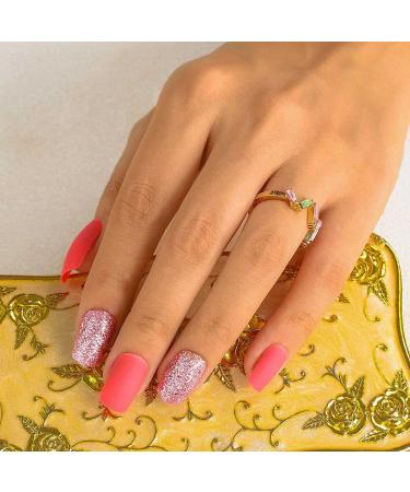 Sethexy Pink Square Fake Nails | Matte Acrylic Press-On Nail Tips for Women & Girls - 24pcs - Buy Online on GoSupps.com