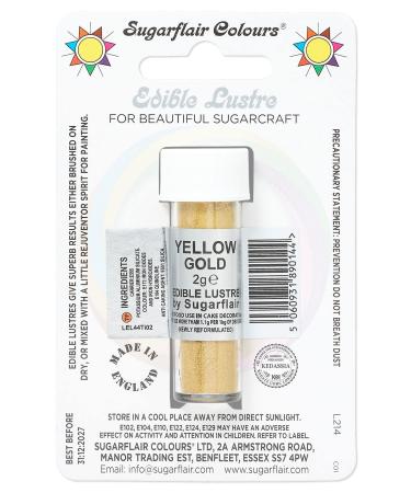 Sugarflair Yellow Gold Edible Lustre Dust (E171 Free) Add a Lustrous Shine to Cakes or Decorations. Brush On or Add Rejuvenator to Create Eye-Catching Edible Paint- 2g