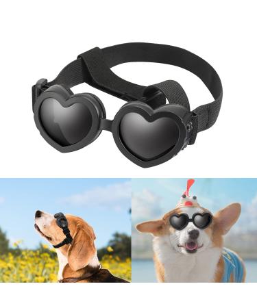 Small Dog Sunglasses Pet Goggles UV Protection Heart Shape Puppy Goggles Windproof Waterproof Adjustable Strap Doggie Sun Glasses (Black) - Buy Online on GoSupps.com