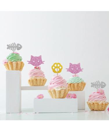 Set of 24 Cat Cupcake Toppers Pink&Gold Glitter Kitten Cupcake Picks Pet Kitty Birthday Cake Decorations Girl's Birthday/Cat Theme Baby Shower Party Supplies - Buy Online on GoSupps.com