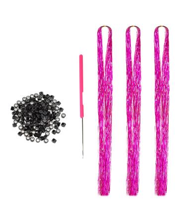 Hair Tinsel Extensions 600 Strands with Tools Sparkling Shiny Hair Tinsel Kit Heat Resistant Glitter Tinsel Hair Extensions for Women Girls 48 Inch 600 strands pink