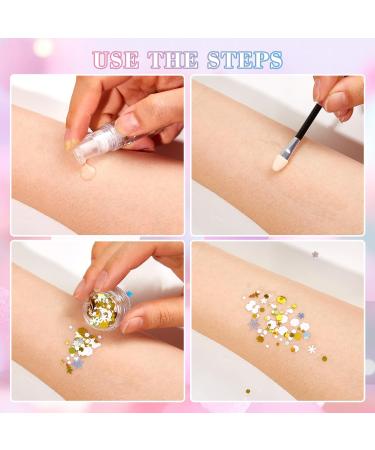  Beliky Girl 5 colors of face and body glitter holographic glitter for face nails art lip makeup and shine with a double-ended brush and a bottle of gel - Buy Online on GoSupps.com