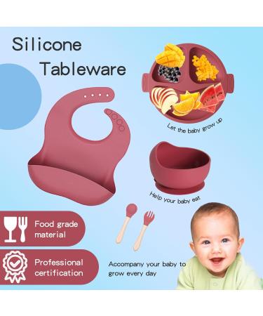 6-Piece Baby Dishes Set | Silicone Children s Tableware with Suction Cup | BPA-Free Light Pink Bowls Plates Bibs & Cups - Buy Online on GoSupps.com