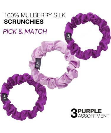 BasicSense Luxurious Mulberry Silk Hair Scrunchies - Set of 3 Skinny Large Scrunchies in Purple Assortment - Buy Online on GoSupps.com