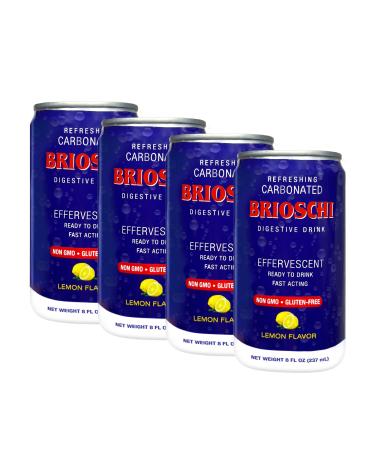 Brioschi Ready to Drink | Lemon Flavored Refreshing Effervescent Seltzer | Fast Acting Digestive Aid Heartburn Upset Stomach Acid Indigestion | Gluten Free | Super Carbonated 8 oz can (Pack of 4)