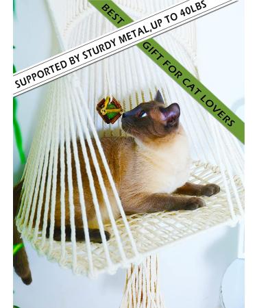 Macrame Cat Hammock with Flower Holder, Cat Bed, Cat Shelf, Catnip Toy - Hanging Kit Included - Buy Online on GoSupps.com