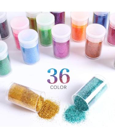 36 Colors Extra Fine Glitter Set for Nail Art, Cosmetics, Resin Crafts - Loose Powder for Face, Body, Hair, Eyes - Lip Gloss, Makeup, Slime, Tumbler Making - Buy Online on GoSupps.com