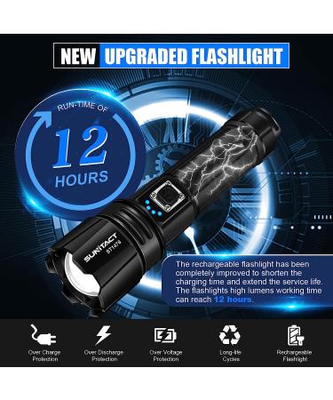 Sunitact Flashlights High Lumens, Rechargeable Flashlights Led 20000 Lumen XHP70.2, Super Bright Flash Light, High Powered Handheld Flashlights for Emergency Camping Gift, IP67 Waterproof, Zoomable Black - Buy Online on GoSupps.com
