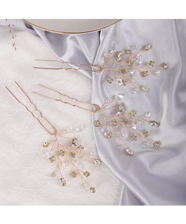 YERTTER 3 Pcs Wedding Hair Pins - Rhinestone Crystal Vine Bridal Bun Clip Set in Gold for Brides & Bridesmaids - Buy Online on GoSupps.com
