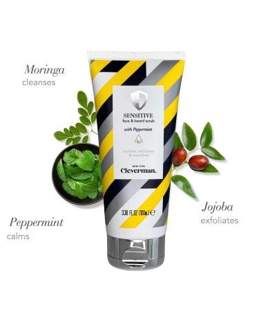 Cleverman Sensitive Face & Beard Scrub 100ml | Invigorating Peppermint Cleanser & Jojoba Exfoliator | Nourishing Organic Triple-Oil System - Buy Online on GoSupps.com