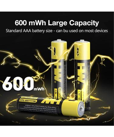HW Rechargeable Li-ion AAA Battery - Fast Charge 1.5V 1000 Cycles USB Cable Included 4 Pack - Buy Online on GoSupps.com
