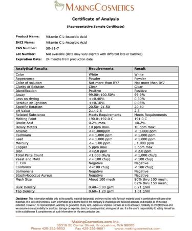MakingCosmetics - Vitamin C Powder USP-Grade (L-ascorbic Acid) - 3.5oz / 100g - Cosmetic Ingredient - Buy Online on GoSupps.com