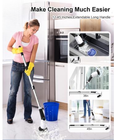 Leebein 2023 Electric Spin Scrubber: Cordless Cleaning Brush with 8 Brush Heads & Extension Handle - White - Buy Online on GoSupps.com