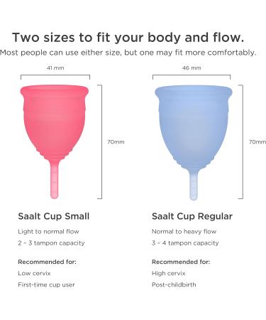 Saalt Menstrual Cup 2-Pack | High-Quality Soft & Flexible Design for Active Women | 12-Hour Portable Reusable Medical Silicone | Regular Blue & Small Pink - Buy Online on GoSupps.com