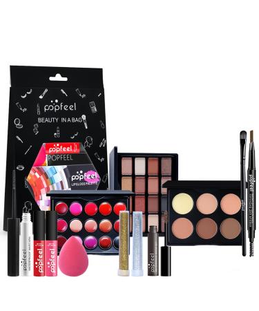 Holzsammlung All In One Makeup Kit Full Starter Cosmetics Set with Eyeshadow Palette Lipstick Eyebrow Pencil Concealer Palette Powder Puff Gift Set for Women Girls & Teens A08
