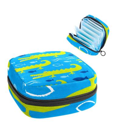 GIAPB Period Bag Sanitary Napkin Storage Bag Period Pouch Travel Makeup Bag Blue Ocean Crocodile Color2009