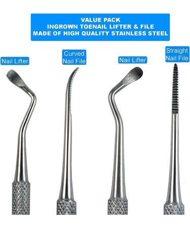 Ingrown Toenail Tools - Stainless Steel Spoon Shaped Double Ended Lifter & Nail File Trimmer Set by Krisp - Buy Online on GoSupps.com