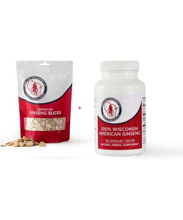 Dairyland American Ginseng Slices 4 oz and Capsules 75 ct Pack of Wisconsin Ginseng Direct from Farmer to Consumer