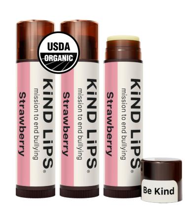 Kind Lips Strawberry Organic Lip Balm Natural Moisturizing Lip Care 3 Pack Strawberry 1 Count (Pack of 3)