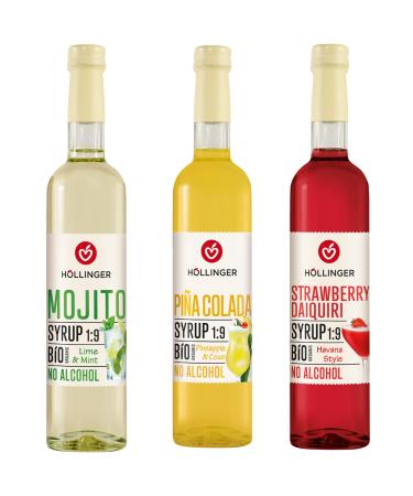 H LLINGER Sirop Classic Cocktail Bio sans Alcool 3 Saveurs (Mojito Pi a Colada Strawberry Daiquiri) 3x500ml Concentr 1:9