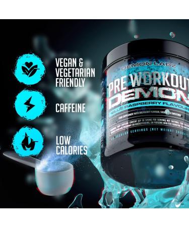 Pre Workout Demon - Hardcore Pre-Workout Powder with Creatine, Caffeine & Beta-Alanine - Blue Raspberry 360g, 40 Servings - Buy Online on GoSupps.com