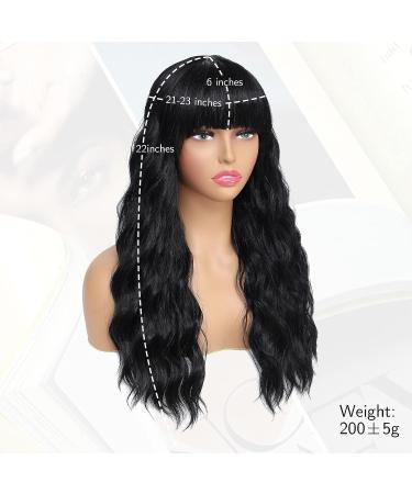 LuxeMelan Black Long Wavy Synthetic Bang Wig - Ocean Wavy Machine Wig for Women | Beginner-Friendly & No Glue Needed - Ideal for Cosplay & Parties - Buy Online on GoSupps.com
