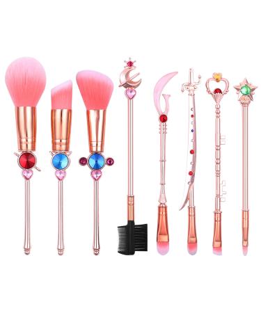 Anime Moon Makeup Brushes  Pink Magic Wand Metal Handle  Professional Eye/Face/Lip Makeup Brushes Tool Sets & Kits Cosplay  Valentine/Halloween/Christmas Gifts C - Pink