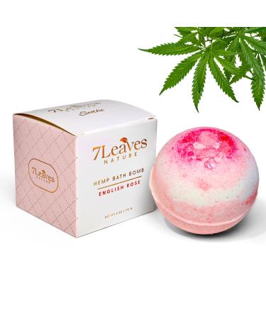 7Leaves Nature  Hemp Bath Bomb  English Rose  All-Natural  Large 6oz  Fizzies  Skin Moisturizer  Relaxing Bubble & Spa Bath  Gift Idea Birthday Mothers Day Valentines Anniversary Christmas.
