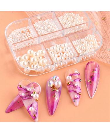 Oladfiop 3 Box Pearl Decorations Nail Charms White Round Nail Parts Gold Steel Beads Balls Jewelry Nail Art Accessories Color: ZZ13 - Buy Online on GoSupps.com