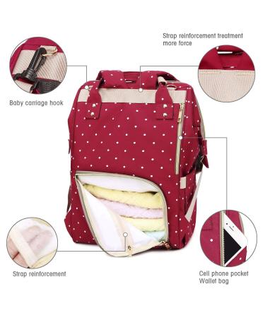 Qimiaobaby Waterproof Diaper Bag Backpack | Large Multifunctional Travel Nappy Changing Bag (Red Dot) - Buy Online on GoSupps.com