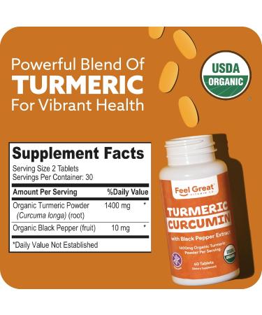 Organic Turmeric Curcumin with Organic Black Pepper 1400 mg - 95% Standardized Curcuminoids & Black Pepper Extract for Better Absorption & Potency - Joint Support - 60 Count Turmeric Capsules - Buy Online on GoSupps.com