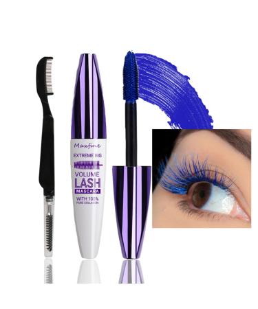 5D Primer Mascara - Blue Mascara with Comb Long Last Thick - SmudgeProof Fiber Mascara - Natural Length Durable Curling Mascara - My Amazing Lashes Mascara on Halloween Christmas(Blue with Brush)
