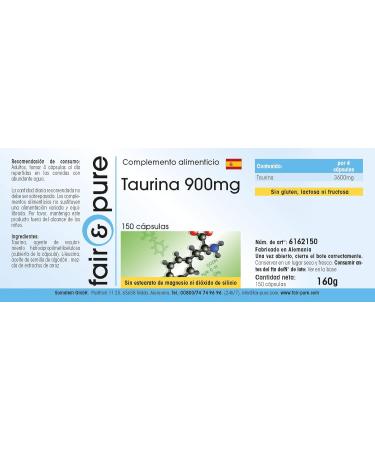 Fair & Pure Taurine 900mg Vegan Capsules - 150 Count | No Magnesium Stearate or Silicon Dioxide - Buy Online on GoSupps.com