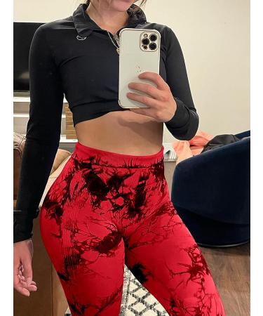 SENBAN Scrunch Butt Lift Leggings - High Waist Seamless Yoga Pants - Red Tie Dye - Medium Long - Buy Online on GoSupps.com
