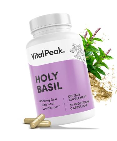 Vital Peak Holy Basil 500 mg - Mood & Relaxation Support - Tulsi Supplements for Women & Men - Vegan Gluten Free Dairy Free Soy Free Non-GMO - 30 Capsules