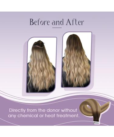 FSHINE Virgin Hair Tape-In Extensions 55cm - Dark Brown to Light Brown Balayage - 10 Pieces 25g - Real Hair Recovery #3/8/25 - Buy Online on GoSupps.com