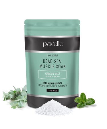 Pavelle Dead Sea Muscle Soak 100% Natural Bath Salts for Men & Women with Magnesium Flakes & Soothing Eucalyptus  for Athletes Post-Workout Soreness  & Pain  Made in USA  Garden Mist  3 lbs. Tea Tree Eucalyptus & Mint