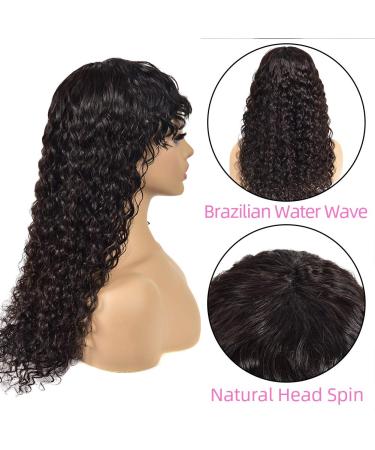 22 Water Wave Human Hair Wig with Bangs for Black Women - Brazilian Unprocessed Virgin Hair, 150% Density - Machine Made None Lace Front Wig - 22 inch - Buy Online on GoSupps.com