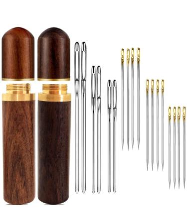 Fbshicung 32pcs Sewing Needle Set,24 Pieces Self Threading Needles Easy Threading Needles and 6 Pieces Large-Eye Hand Sewing Needles with 2 Pieces Wooden Needle Case