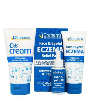 Grahams Natural Eczema Kit - C+ Eczema Cream (1.76 oz) + Face & Eyelid Cream (4.23oz) + Face & Eyelid Oil (1.69 oz)