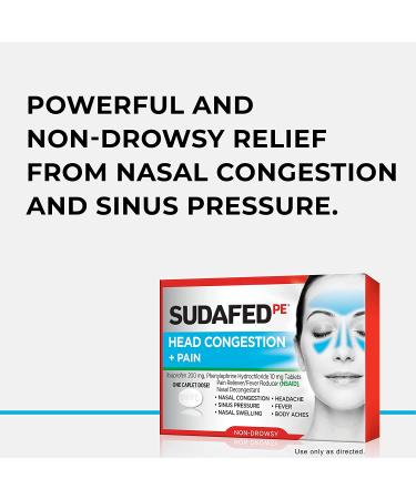 Sudafed PE Non-Drowsy Head Congestion + Pain Relief Caplets - 20 ct - Buy Online on GoSupps.com