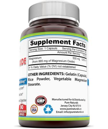 Pure Naturals Magnesium Oxide 500mg Quick Release Capsules - 90 Count - Buy Online on GoSupps.com